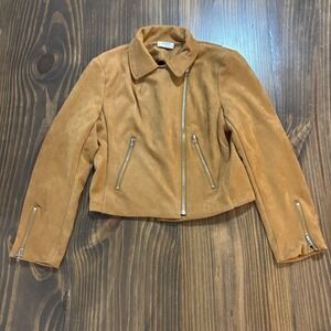 REVEROF Womens Moto Jacket Large Brown Faux Suede Zip Front‎ Asymmetrical Biker